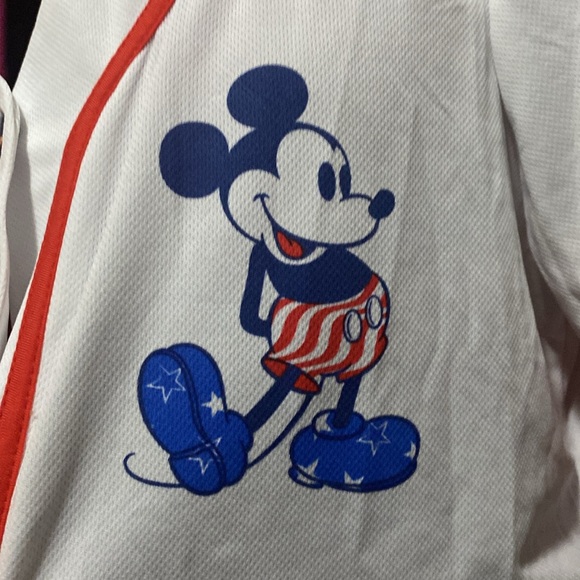 EUC Disney Red white blue Mickey Mouse Button Down Striped Baseball Jersey 3x - Picture 3 of 4